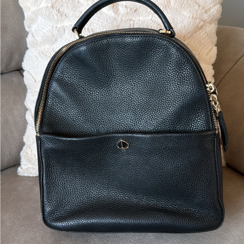 Black Kate Spade Leather Backpack Purse with Gold Hardware